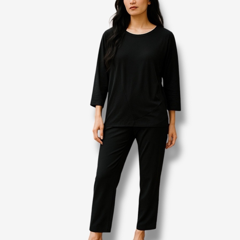 Brochu Walker | Silk/Jersey Mixed Media‎ Long Sleeve Blouse Large Quiet Luxury